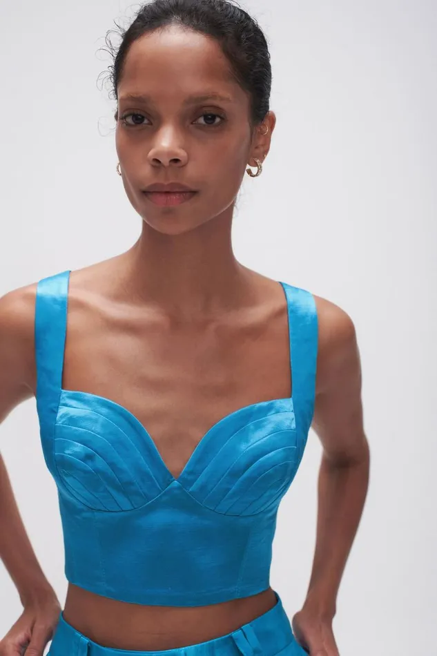 Aje Matching Sets Elation Pleated Bralette Azure Blue 8211 Women Aje Matching Sets Elation Pleated Bralette Azure Blue 8211 Women