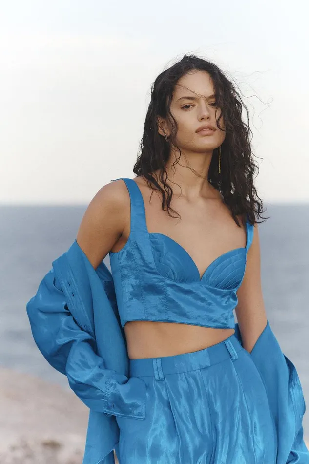 Aje Matching Sets Elation Pleated Bralette Azure Blue 8211 Women Aje Matching Sets Elation Pleated Bralette Azure Blue 8211 Women