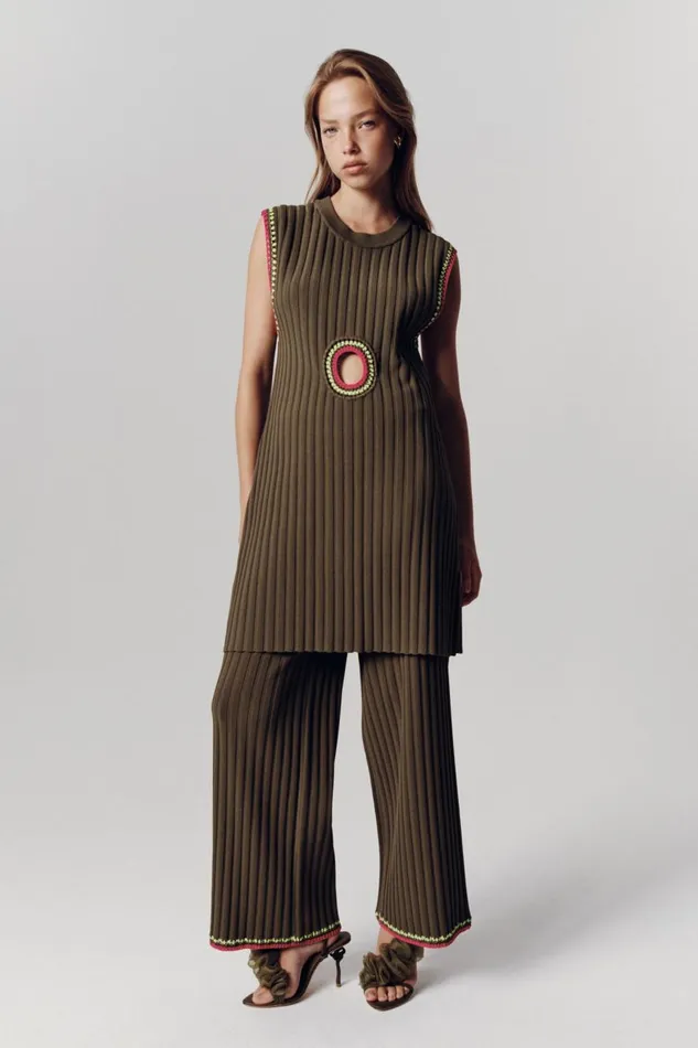 Aje Matching Sets Tazia Crochet Edge Knit Pants Deep Olive 8211 Women