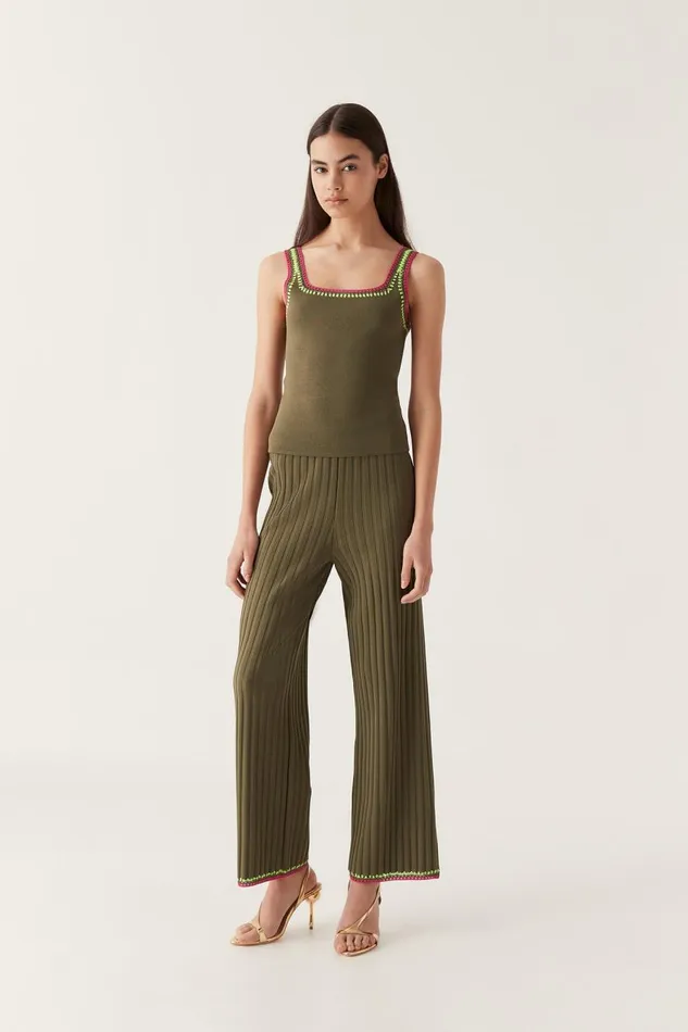 Aje Matching Sets Tazia Crochet Edge Knit Pants Deep Olive 8211 Women