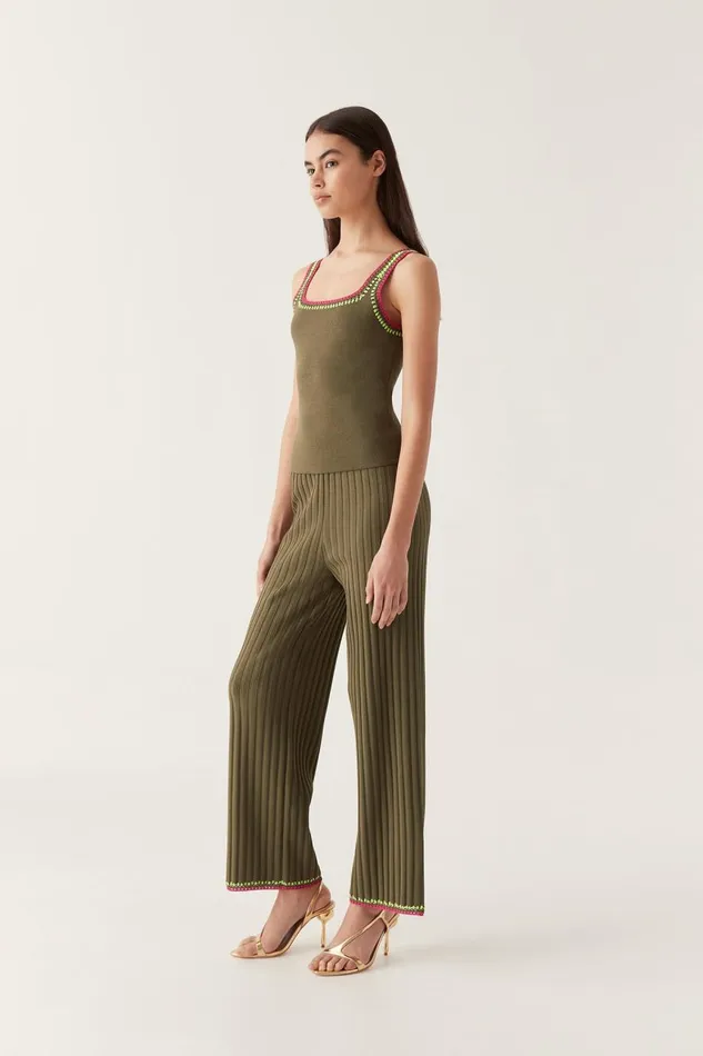 Aje Matching Sets Tazia Crochet Edge Knit Pants Deep Olive 8211 Women