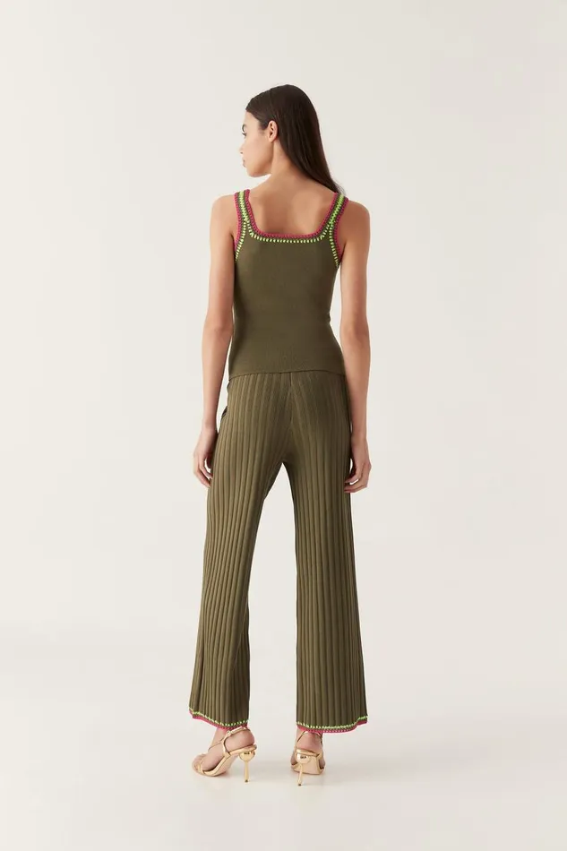 Aje Matching Sets Tazia Crochet Edge Knit Pants Deep Olive 8211 Women