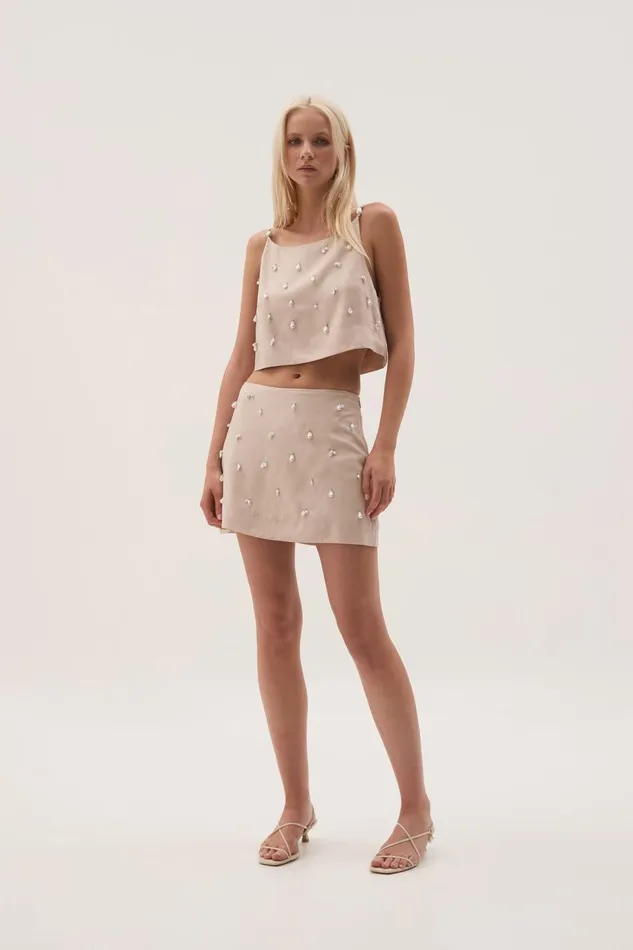 Aje Skirts Akoya Mini Skirt Oatmeal 8211 Women