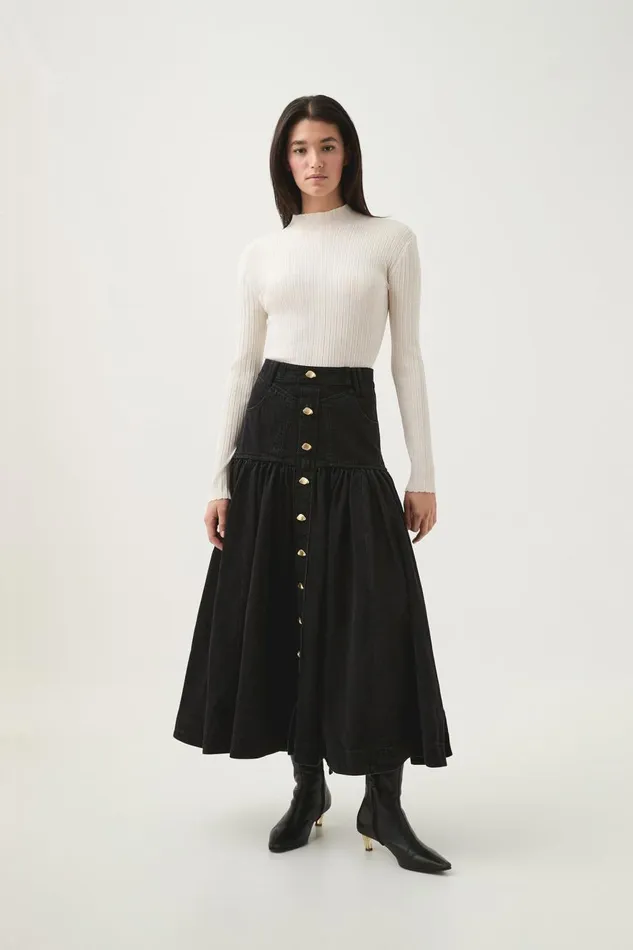 Aje Skirts Maya Belmond Denim Midi Skirt Black 8211 Women