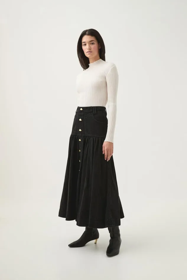 Aje Skirts Maya Belmond Denim Midi Skirt Black 8211 Women