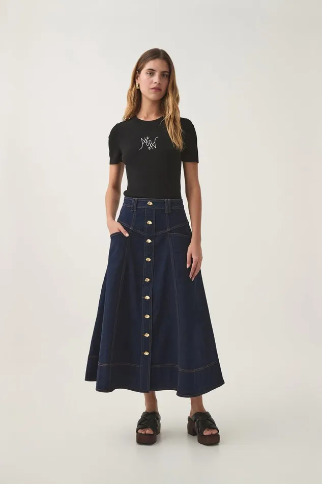 Aje Skirts Resonance Denim Midi Skirt Indigo 8211 Women