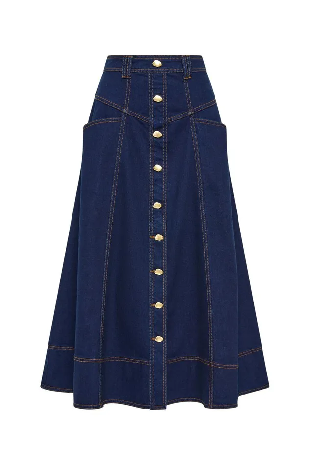 Aje Skirts Resonance Denim Midi Skirt Indigo 8211 Women