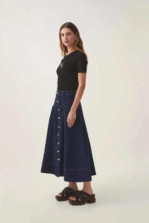 Aje Skirts Resonance Denim Midi Skirt Indigo 8211 Women