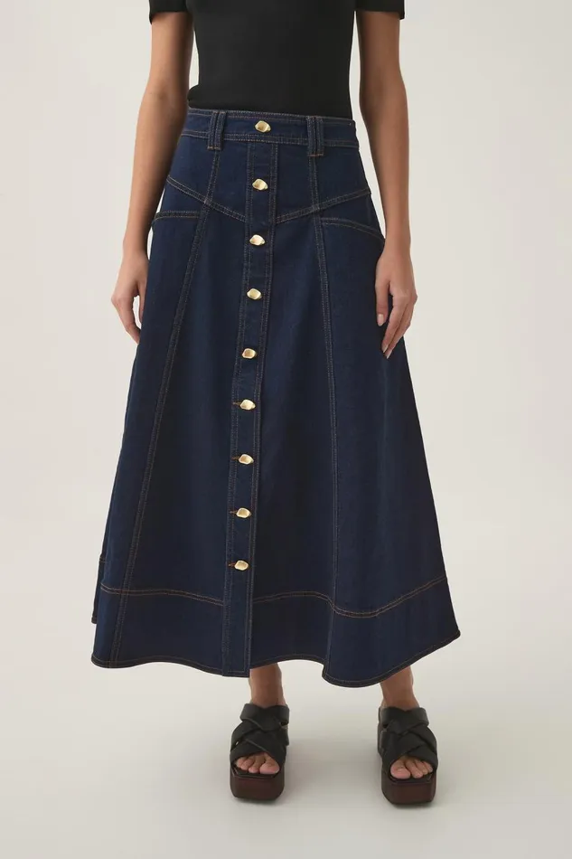 Aje Skirts Resonance Denim Midi Skirt Indigo 8211 Women