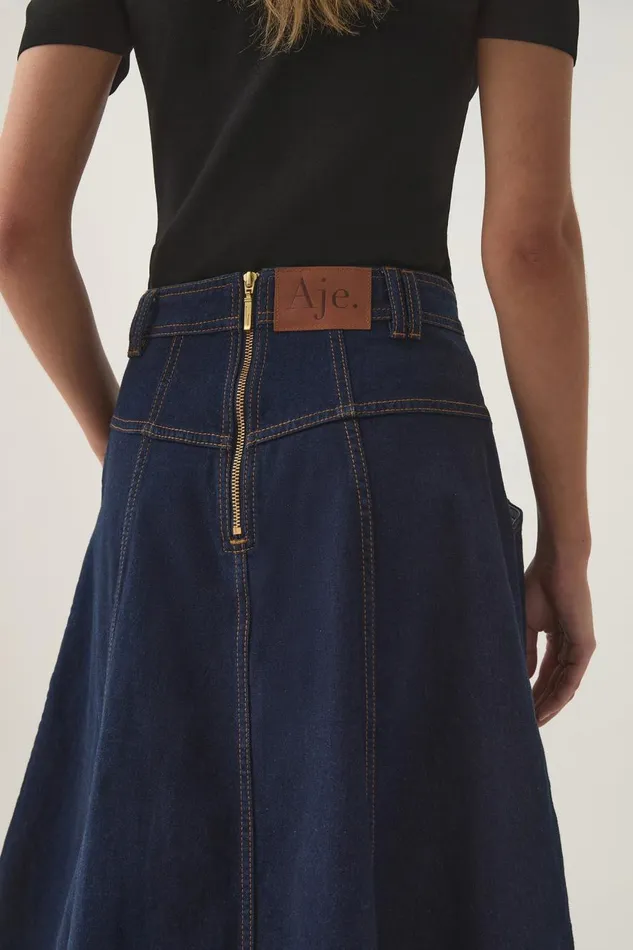 Aje Skirts Resonance Denim Midi Skirt Indigo 8211 Women