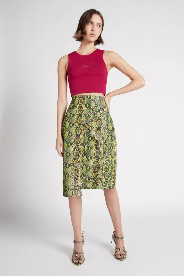 Aje Skirts Serpentine Vegan Leather Midi Skirt Snake Effect 8211 Women