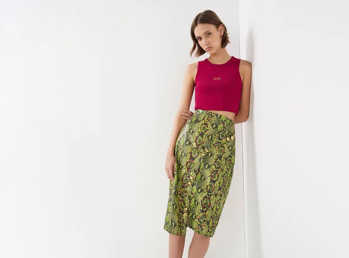 Aje Skirts Serpentine Vegan Leather Midi Skirt Snake Effect 8211 Women