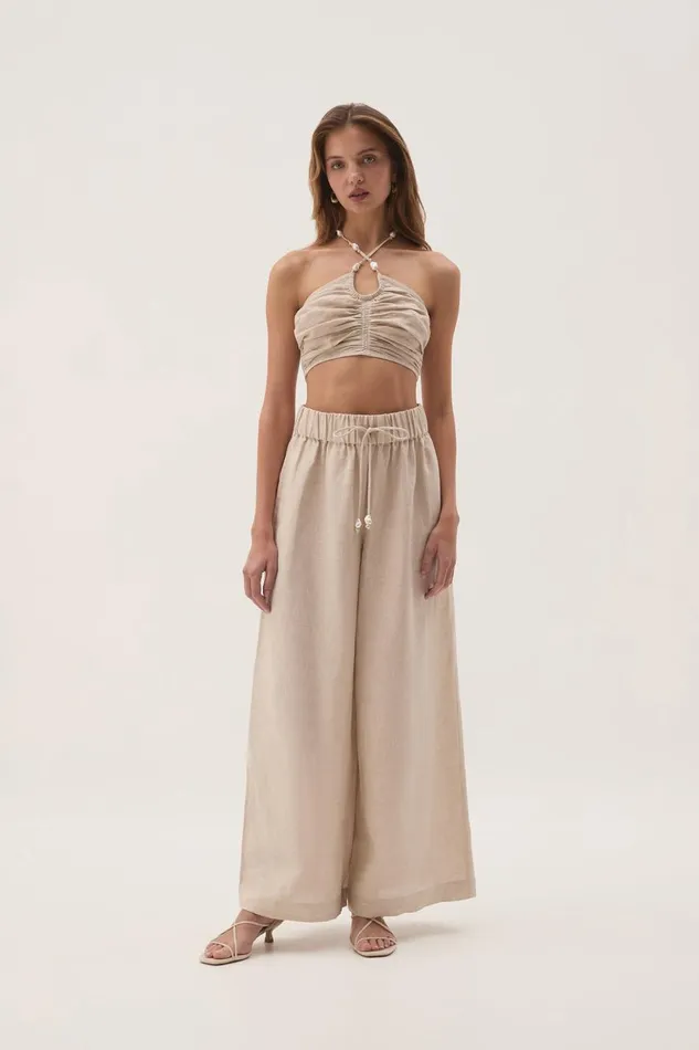 Aje Tops Akoya Ruched Tie Top Oatmeal 8211 Women Aje Tops Akoya Ruched Tie Top Oatmeal 8211 Women