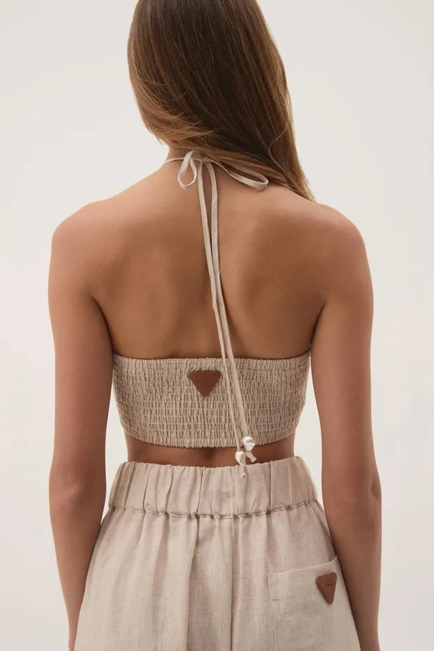 Aje Tops Akoya Ruched Tie Top Oatmeal 8211 Women Aje Tops Akoya Ruched Tie Top Oatmeal 8211 Women