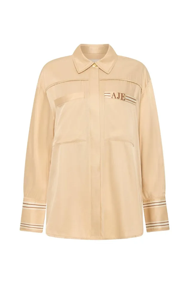 Aje Tops Enfilade Logo Shirt Ecru Beige 8211 Women Aje Tops Enfilade Logo Shirt Ecru Beige 8211 Women