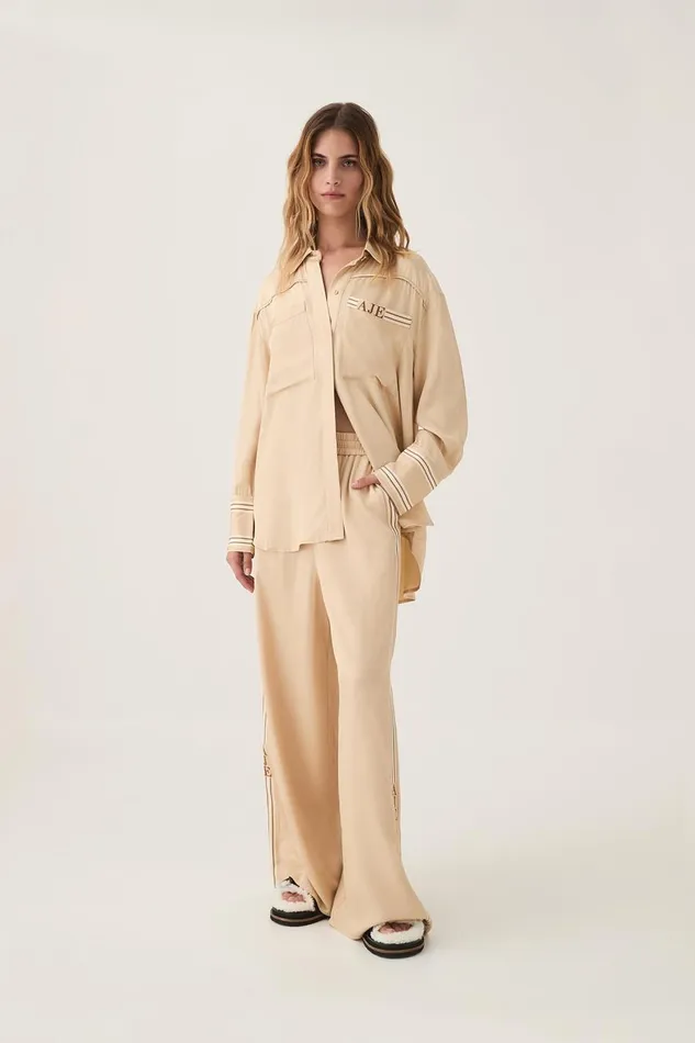 Aje Tops Enfilade Logo Shirt Ecru Beige 8211 Women Aje Tops Enfilade Logo Shirt Ecru Beige 8211 Women