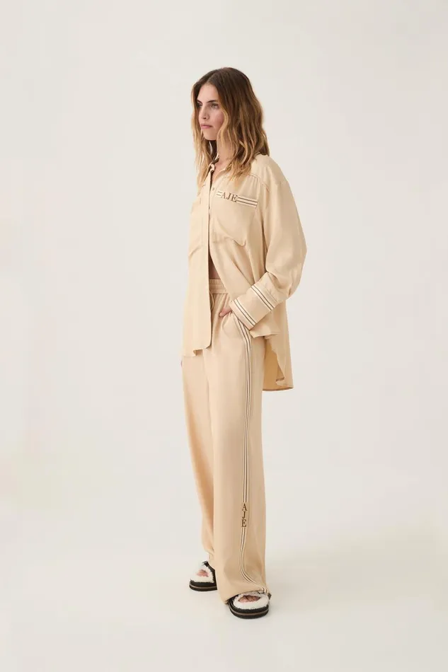 Aje Tops Enfilade Logo Shirt Ecru Beige 8211 Women Aje Tops Enfilade Logo Shirt Ecru Beige 8211 Women