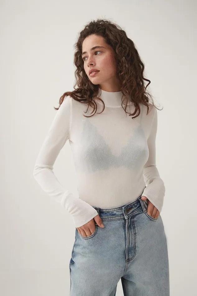 Aje Tops Rae Long Sleeve Skivvy Ivory 8211 Women