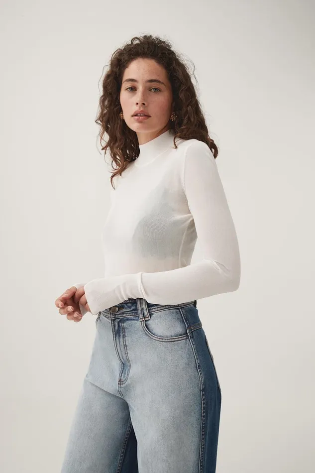 Aje Tops Rae Long Sleeve Skivvy Ivory 8211 Women