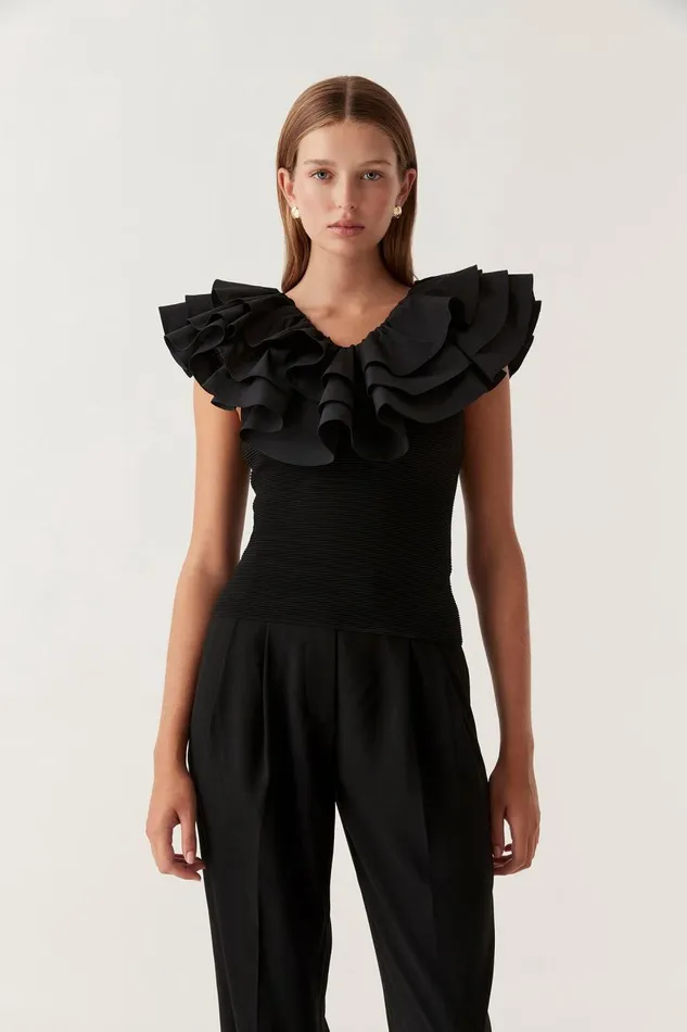 Aje Tops Transcendent Ruffle Top Black 8211 Women