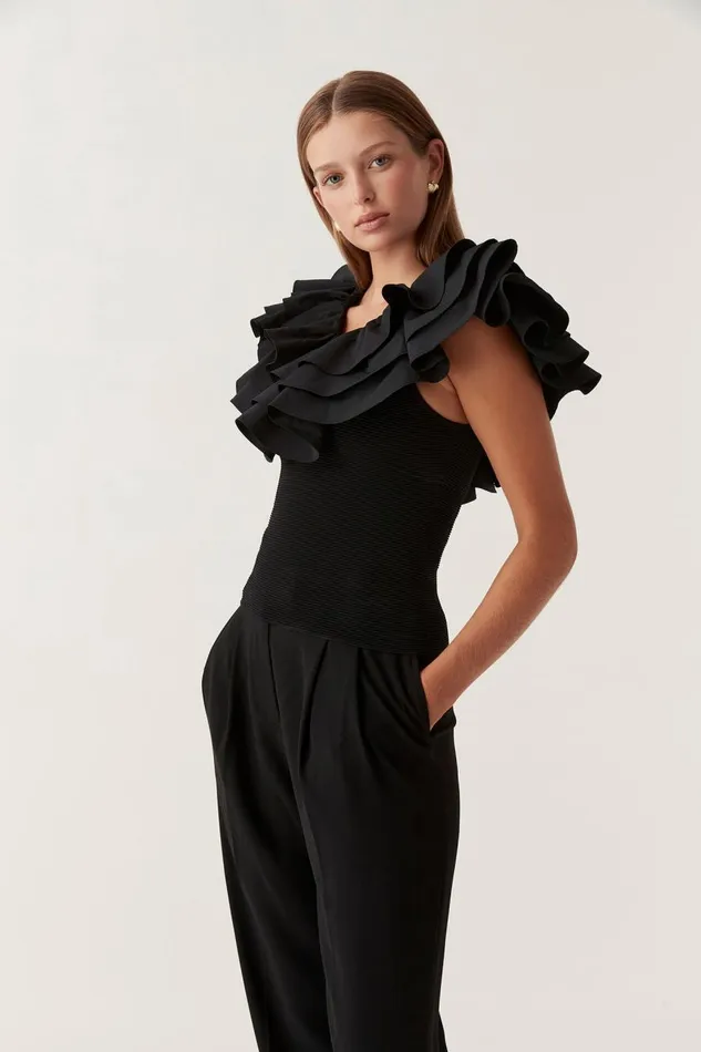 Aje Tops Transcendent Ruffle Top Black 8211 Women Aje Tops Transcendent Ruffle Top Black 8211 Women