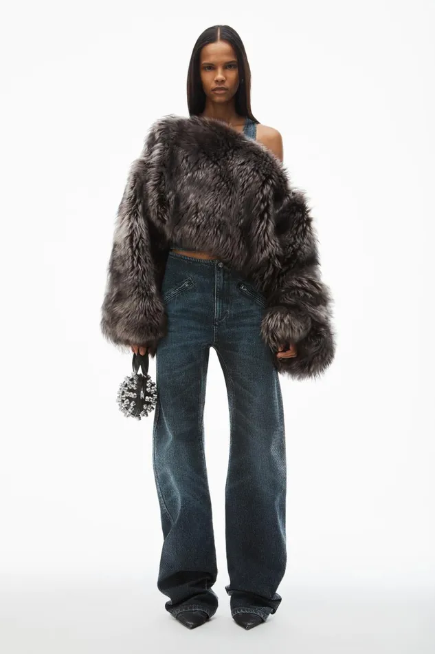 Alexander Wang Denim Women Clear Crystal Hotfix Moto Pant In Cotton Denim