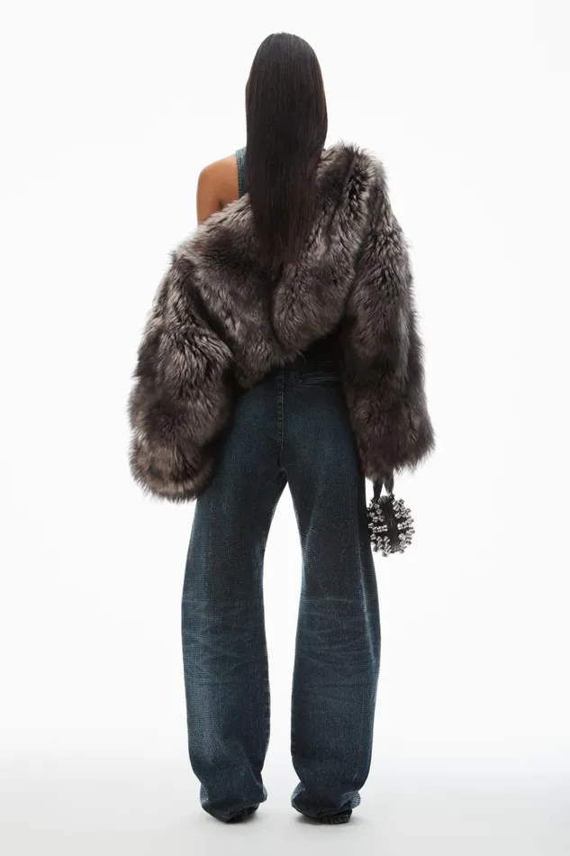 Alexander Wang Denim Women Clear Crystal Hotfix Moto Pant In Cotton Denim