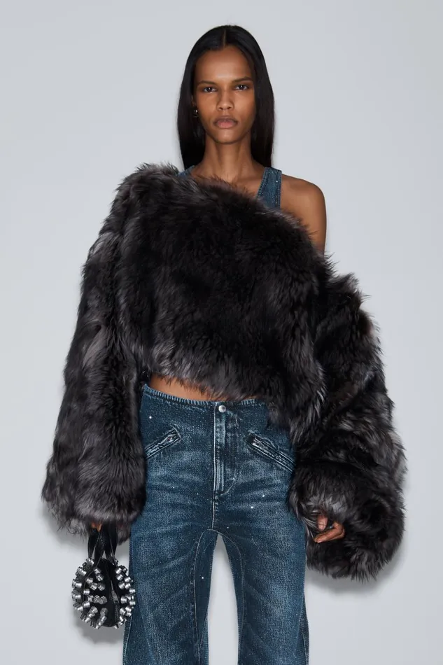 Alexander Wang Denim Women Clear Crystal Hotfix Moto Pant In Cotton Denim