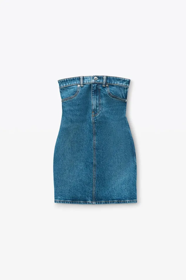 Alexander Wang Denim Women Tube Dress In Comfort Stretch Denim