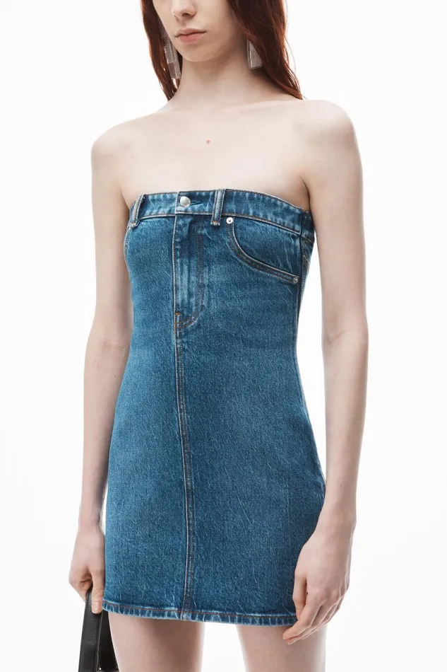 Alexander Wang Denim Women Tube Dress In Comfort Stretch Denim