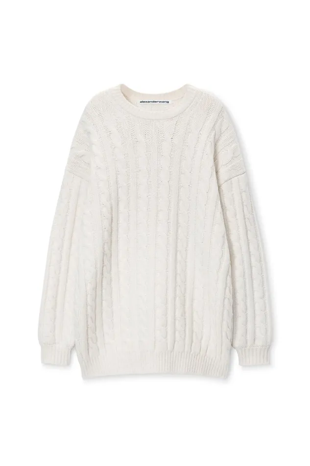 Alexander Wang Dresses Women Clear Bead Hotfix CableKnit Pullover Dress In Boiled Wool