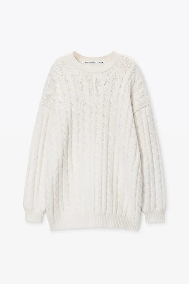 Alexander Wang Dresses Women Clear Bead Hotfix CableKnit Pullover Dress In Boiled Wool