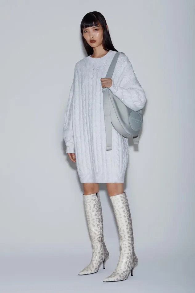 Alexander Wang Dresses Women Clear Bead Hotfix CableKnit Pullover Dress In Boiled Wool