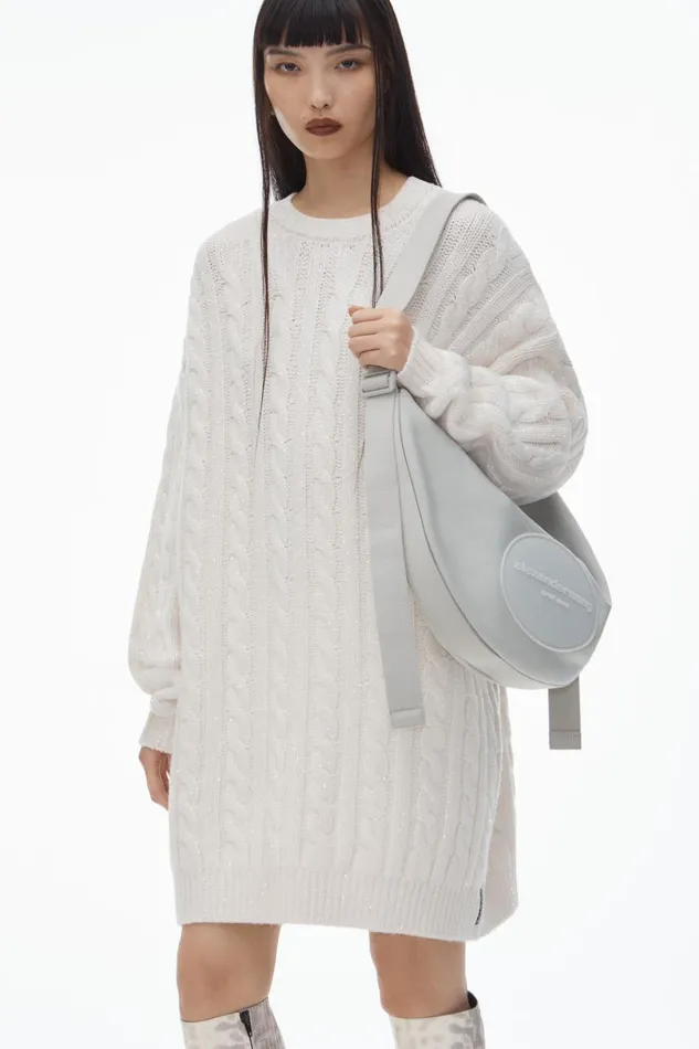 Alexander Wang Dresses Women Clear Bead Hotfix CableKnit Pullover Dress In Boiled Wool
