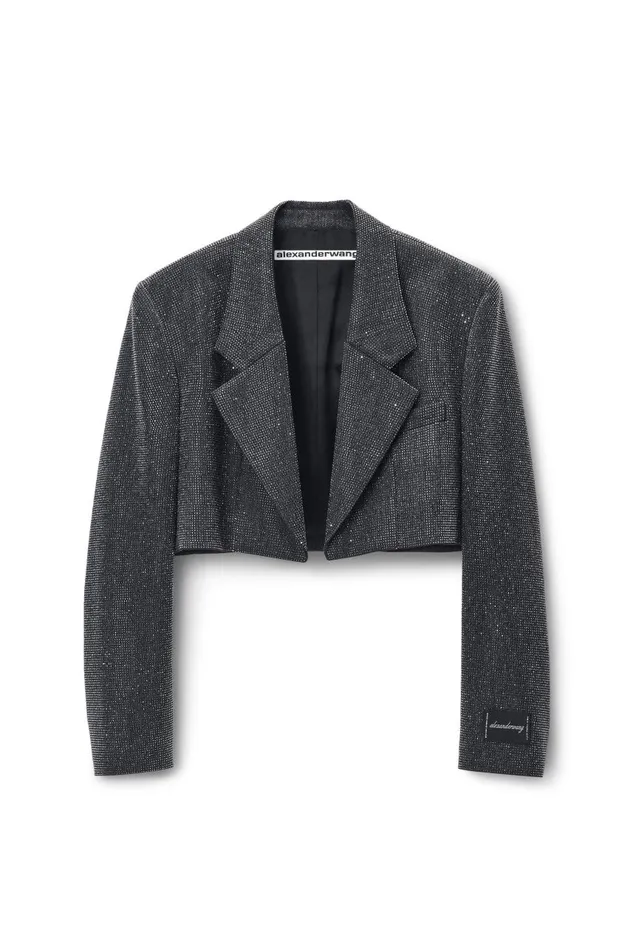 Alexander Wang Jackets Women Cropped Blazer In Wool Twill With Clear Bead Hotfix