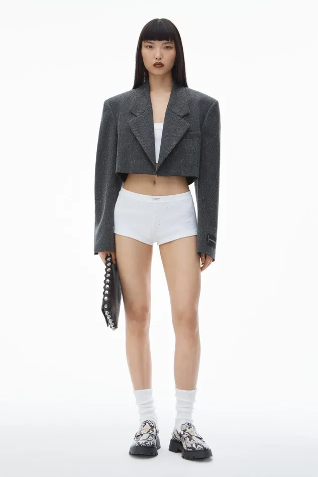 Alexander Wang Jackets Women Cropped Blazer In Wool Twill With Clear Bead Hotfix