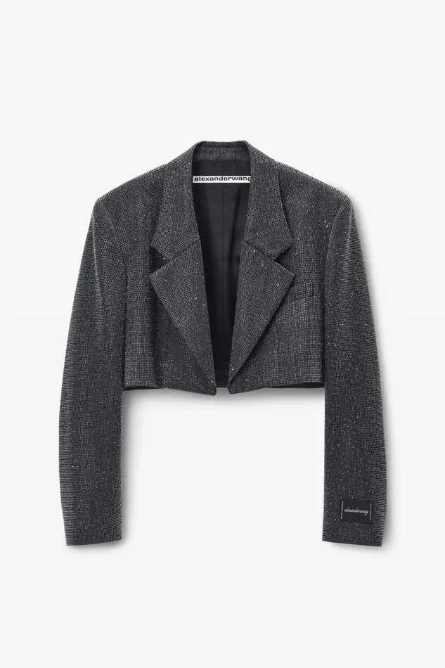 Alexander Wang Jackets Women Cropped Blazer In Wool Twill With Clear Bead Hotfix