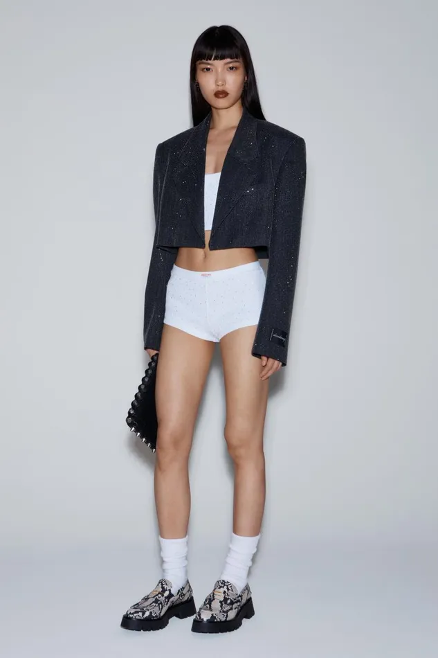Alexander Wang Jackets Women Cropped Blazer In Wool Twill With Clear Bead Hotfix