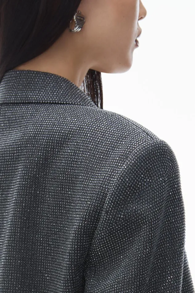Alexander Wang Jackets Women Cropped Blazer In Wool Twill With Clear Bead Hotfix