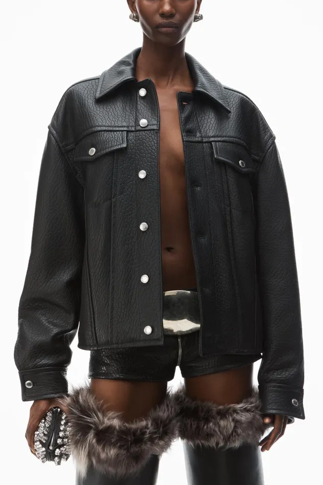 Alexander Wang Jackets Women Lambskin Leather Trucker Jacket