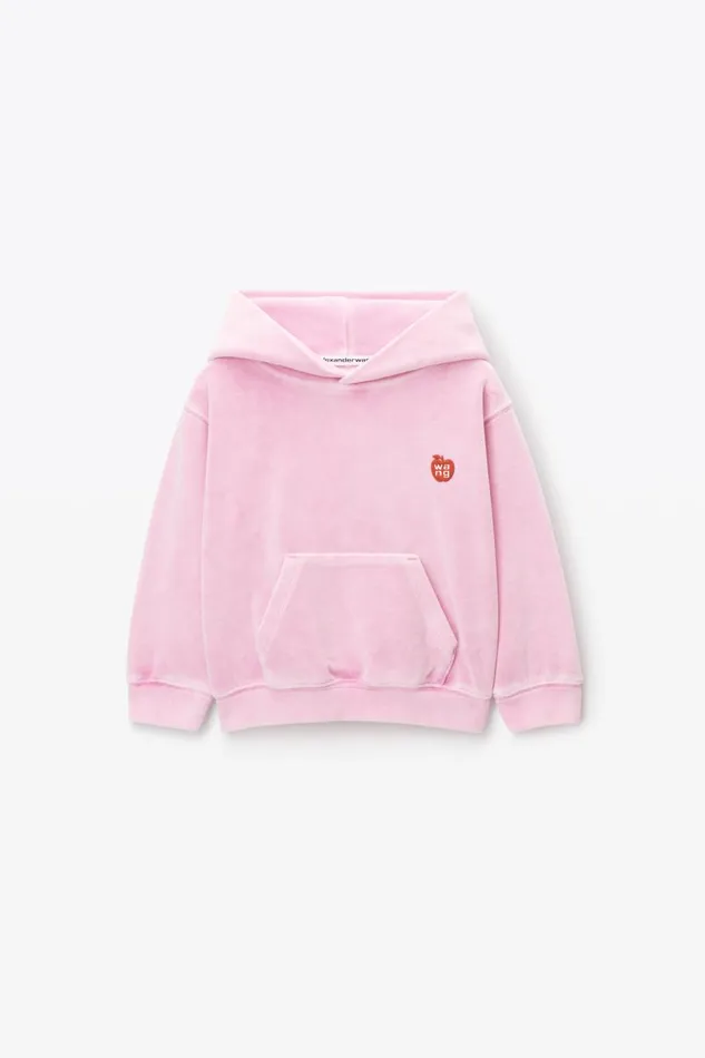 Alexander Wang Kids Puff Logo Hoodie In Velour