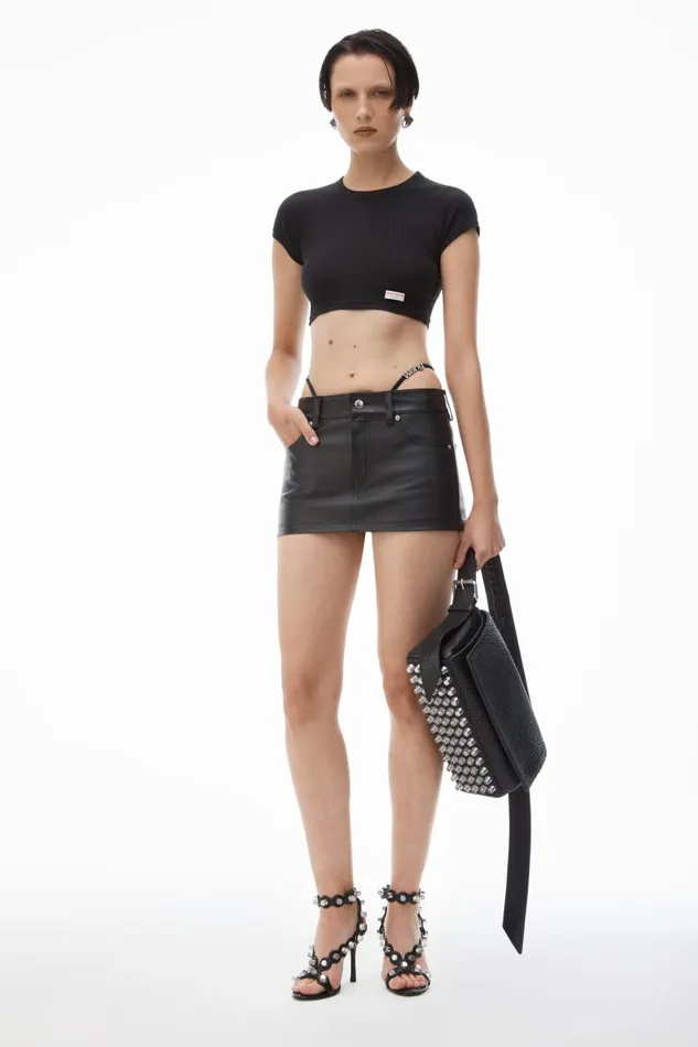 Alexander Wang Skirts Women Leather Mini Skort With PreStyled DiamanteTrim GString