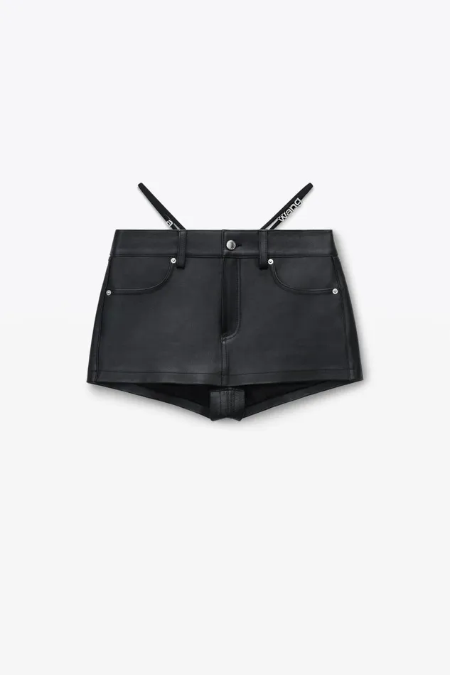Alexander Wang Skirts Women Leather Mini Skort With PreStyled DiamanteTrim GString