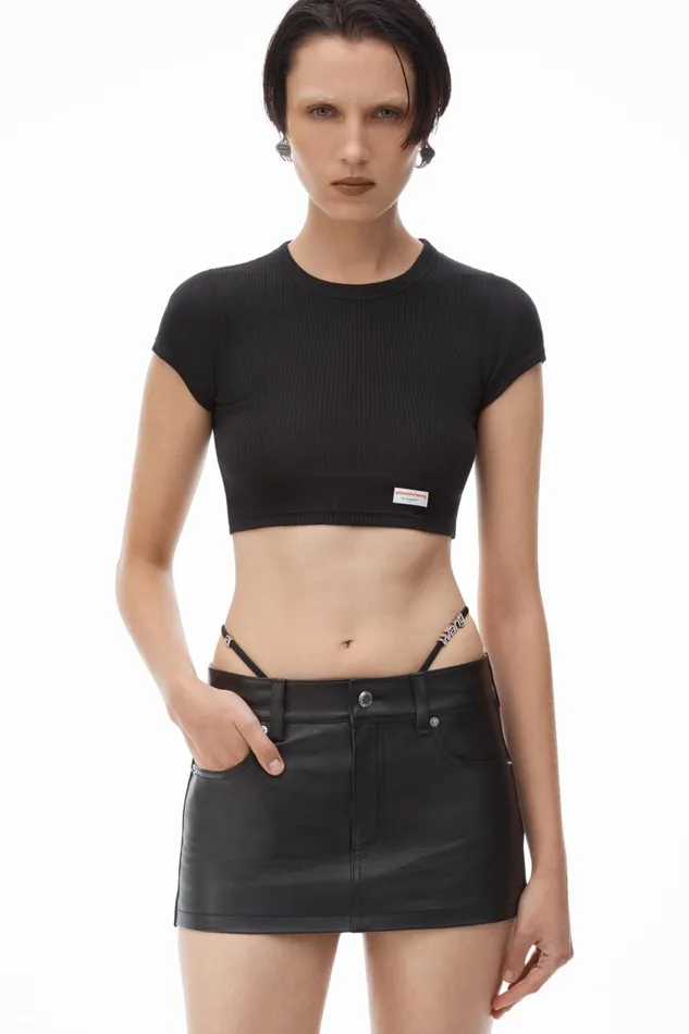 Alexander Wang Skirts Women Leather Mini Skort With PreStyled DiamanteTrim GString