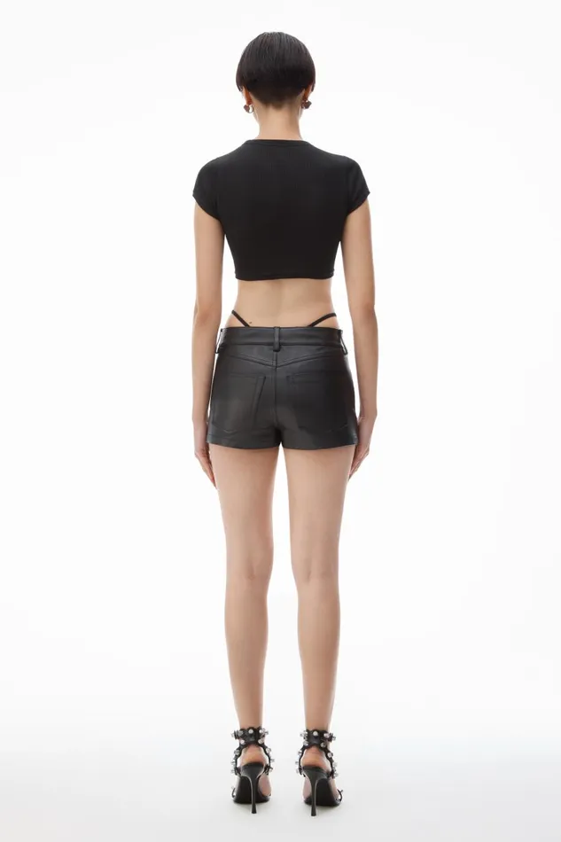 Alexander Wang Skirts Women Leather Mini Skort With PreStyled DiamanteTrim GString