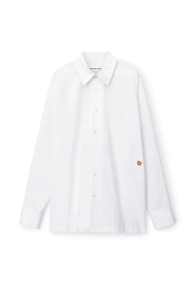 Alexander Wang Tops and Shirts Women Button Up Boyfriend Shirt In Compact Cotton With Apple Logo Patch Alexander Wang Tops and Shirts Women Button Up Boyfriend Shirt In Compact Cotton With Apple Logo Patch