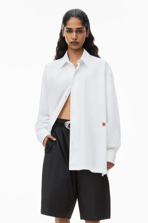 Alexander Wang Tops and Shirts Women Button Up Boyfriend Shirt In Compact Cotton With Apple Logo Patch