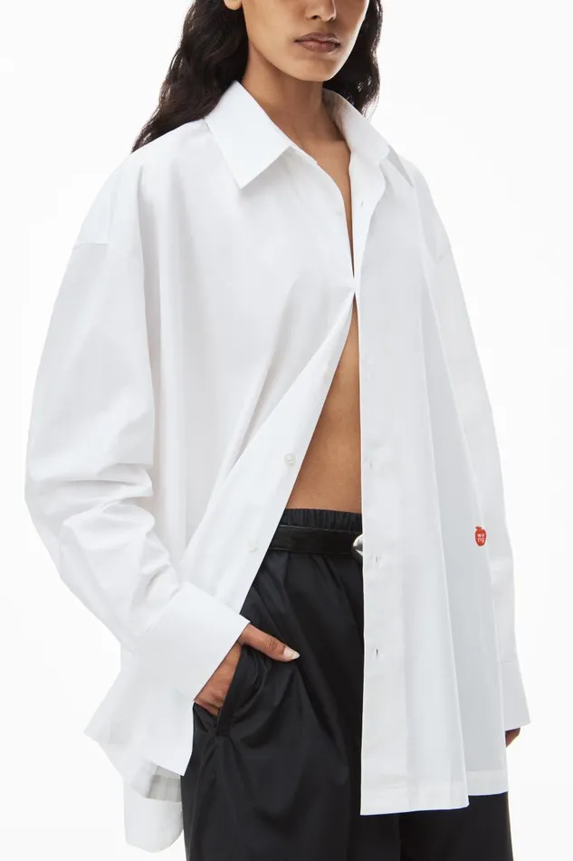 Alexander Wang Tops and Shirts Women Button Up Boyfriend Shirt In Compact Cotton With Apple Logo Patch