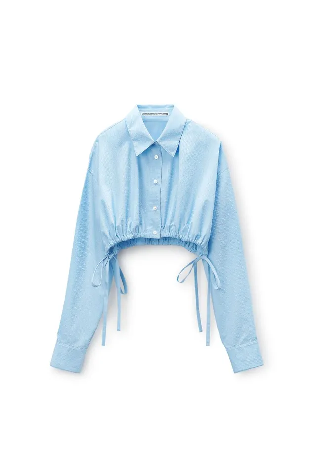 Alexander Wang Tops and Shirts Women Cropped Drawstring Blouse In Cotton and Crystal Hotfix Poplin Alexander Wang Tops and Shirts Women Cropped Drawstring Blouse In Cotton and Crystal Hotfix Poplin