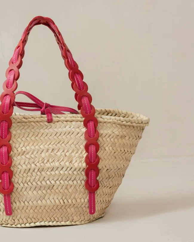 ALOHAS Bags Palmette 8211 Red And Pink Leather Straw Bag 8211 Women